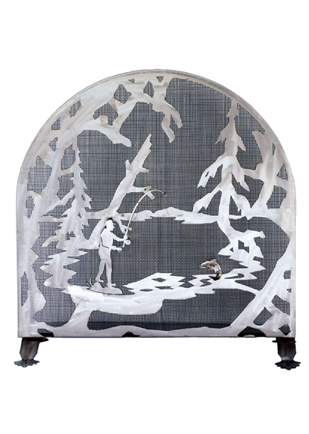 Meyda Tiffany Lighting 15672 Fly Fishing Creek Fireplace Screen Home Decor Pewter, Nickel, Silver
