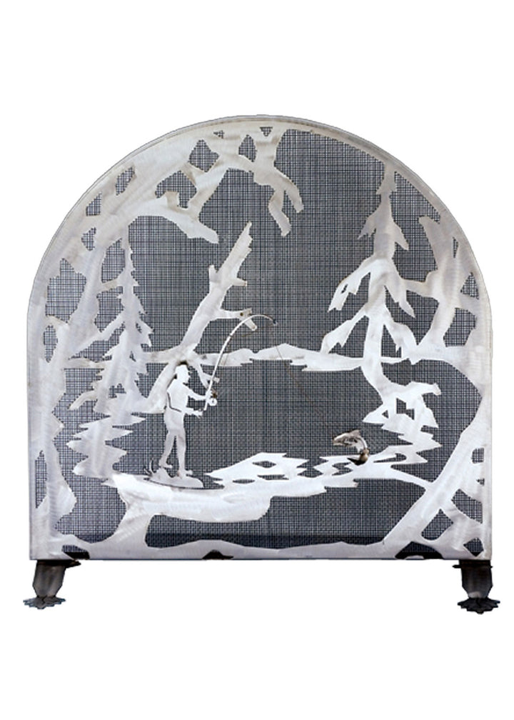 Meyda Tiffany Lighting 15672 Fly Fishing Creek Fireplace Screen Home Decor Pewter, Nickel, Silver