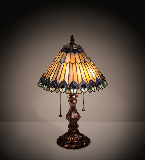 Meyda Tiffany Lighting 217002 Tiffany Jeweled Peacock Two Light Accent Lamp Lamp Bronze / Dark