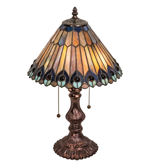 Meyda Tiffany Lighting 217002 Tiffany Jeweled Peacock Two Light Accent Lamp Lamp Bronze / Dark