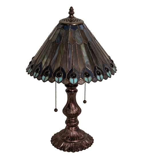 Meyda Tiffany Lighting 217002 Tiffany Jeweled Peacock Two Light Accent Lamp Lamp Bronze / Dark