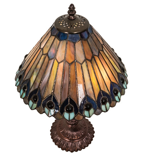 Meyda Tiffany Lighting 217002 Tiffany Jeweled Peacock Two Light Accent Lamp Lamp Bronze / Dark