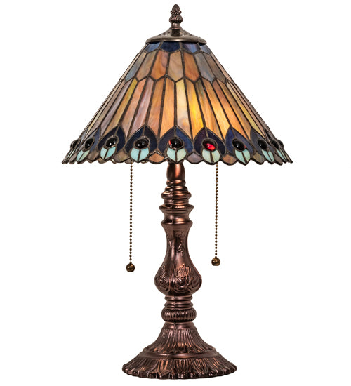 Meyda Tiffany Lighting 217002 Tiffany Jeweled Peacock Two Light Accent Lamp Lamp Bronze / Dark