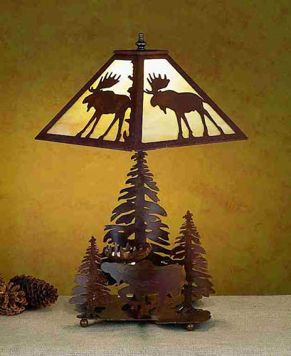 Meyda Tiffany Lighting 32524 Moose On The Loose Two Light Table Lamp Lamp Bronze / Dark