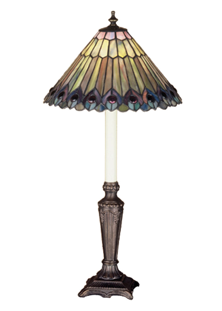 Meyda Tiffany Lighting 47840 Tiffany Jeweled Peacock One Light Table Lamp Lamp Bronze / Dark