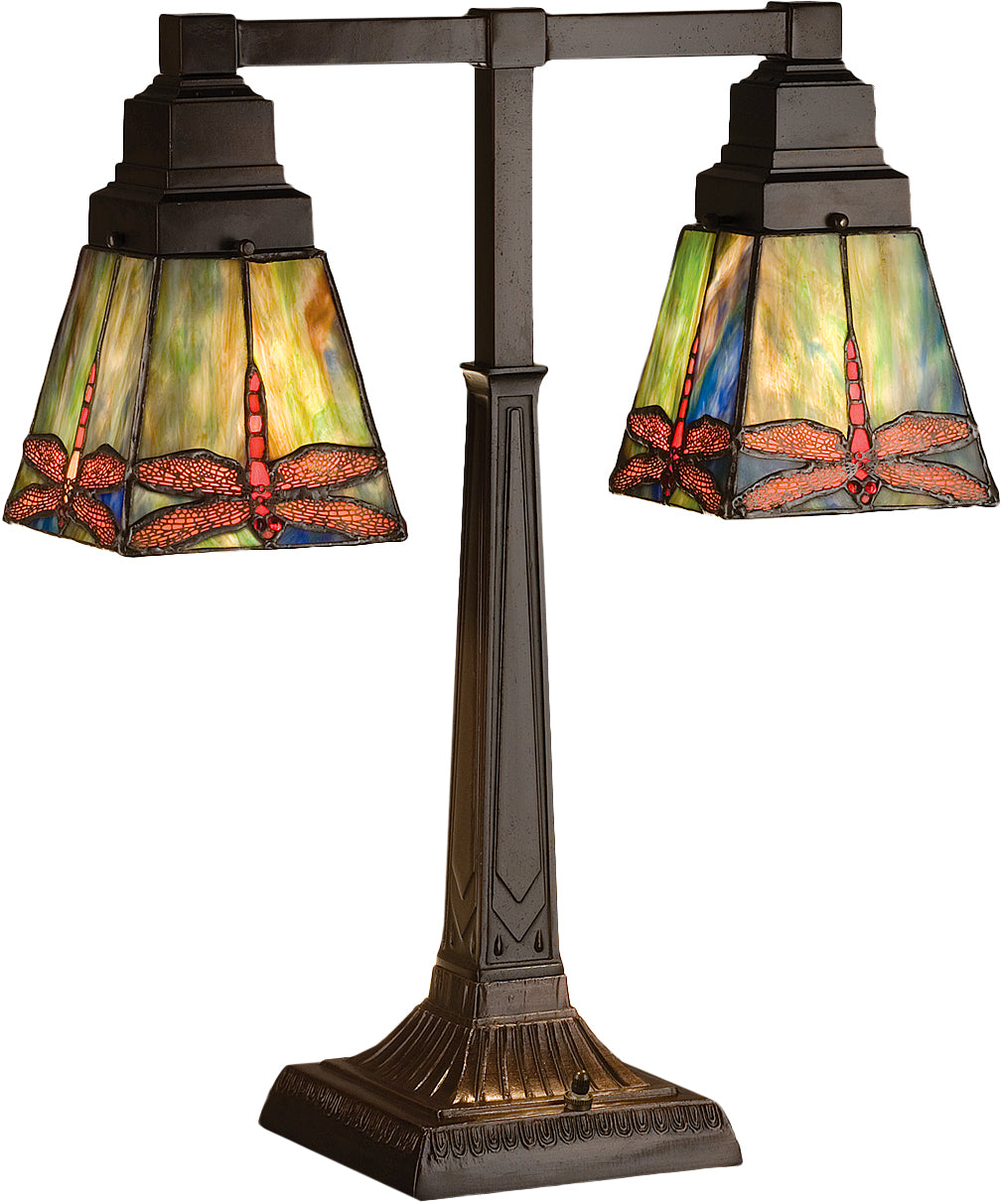 Meyda Tiffany Lighting 48203 Prairie Dragonfly Two Light Table Lamp Lamp Bronze / Dark