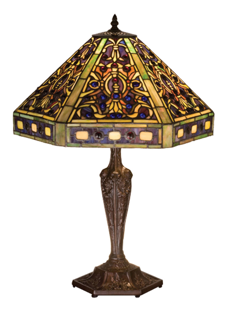 Meyda Tiffany Lighting 48832 Tiffany Elizabethan Three Light Table Lamp Lamp Bronze / Dark