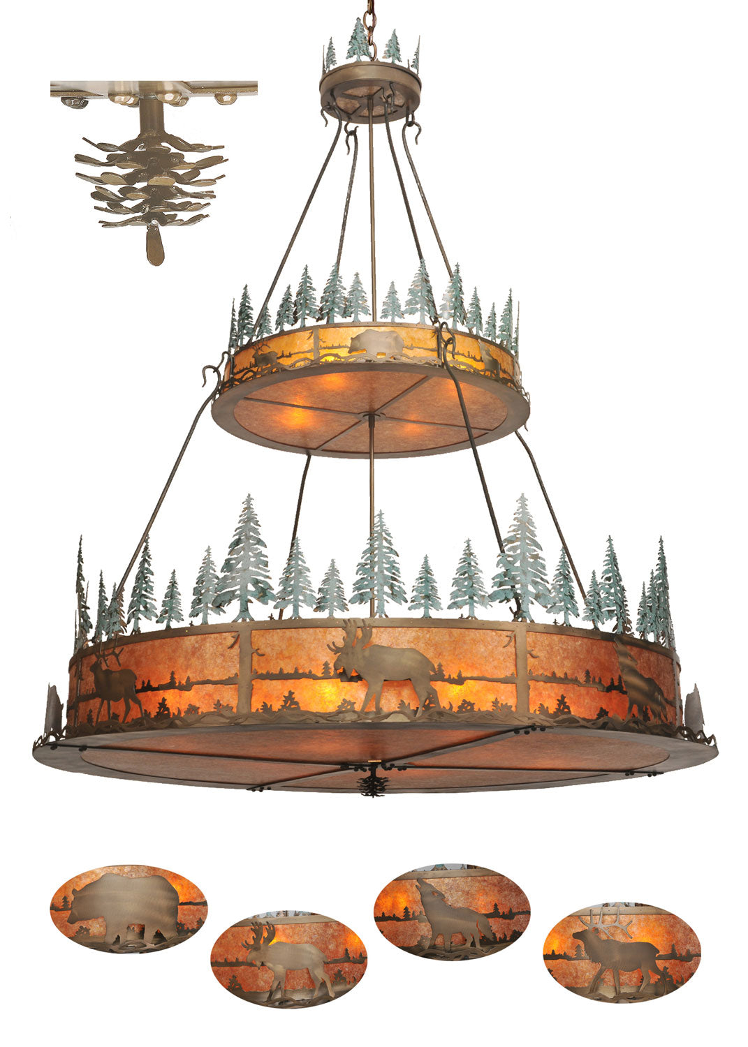 Meyda Tiffany Wildlife At Pine Lake 49066 Chandelier Light - Rust