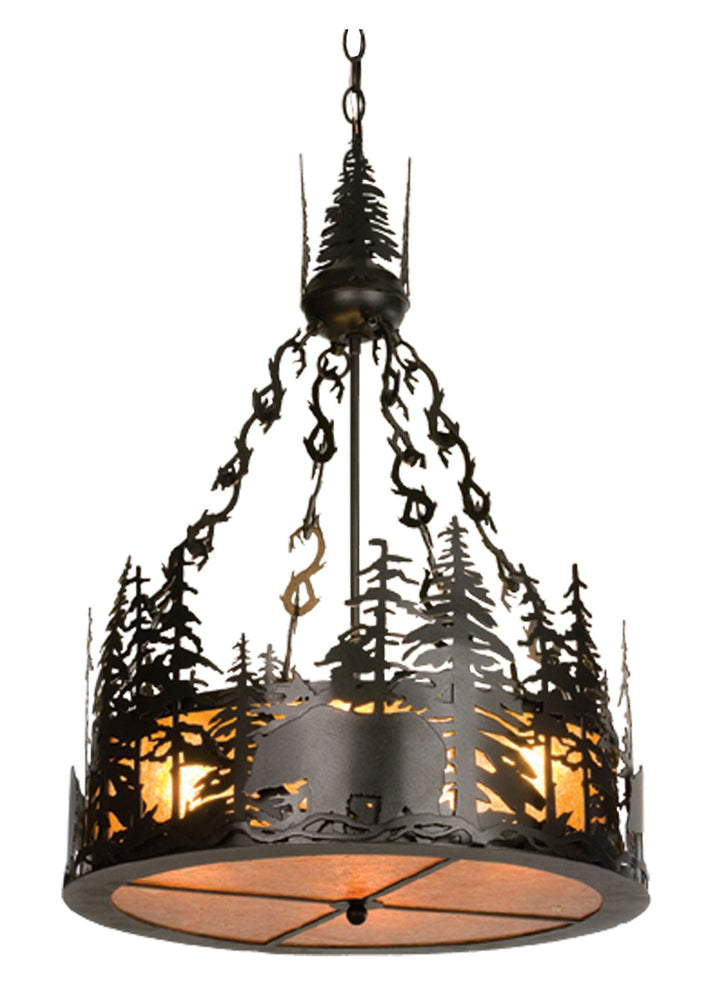 Meyda Tiffany Bear At Dusk 50282 Pendant Light - Black/Amber Mica