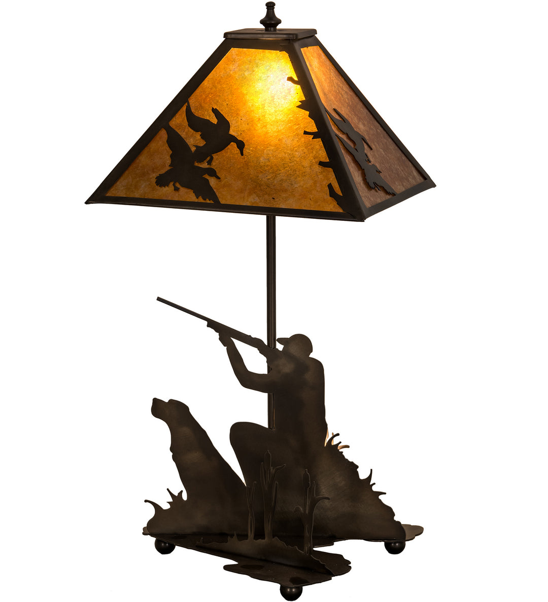 Meyda Tiffany Lighting 50402 Duck Hunter Two Light Table Lamp Lamp Copper/Antique/Verde