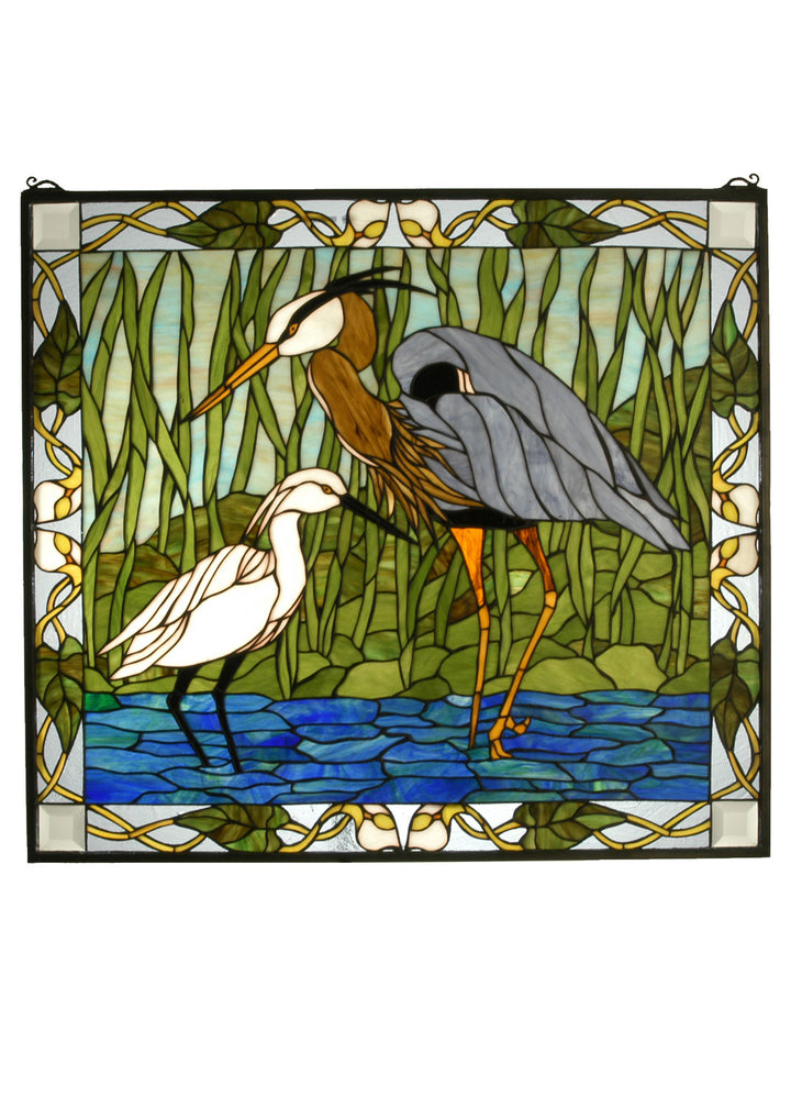 Meyda Tiffany Lighting 62955 Blue Heron & Snowy Egret Window Mirror Bronze / Dark