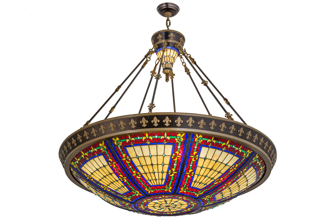 Meyda Tiffany Fleur-De-Lis 98985 Pendant Light - Beige Ia Red Lt Blue Green