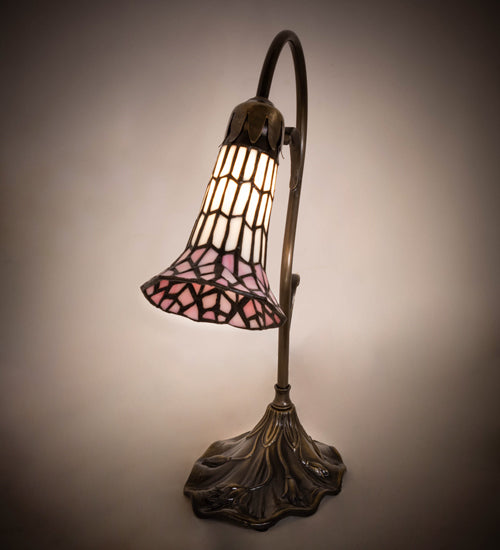 Meyda Tiffany Lighting 21810 Stained Glass Pond Lily One Light Mini Lamp Lamp Brass - Antique