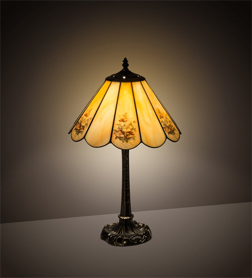 Meyda Tiffany Lighting 218834 Pansies One Light Table Lamp Lamp Brass - Antique
