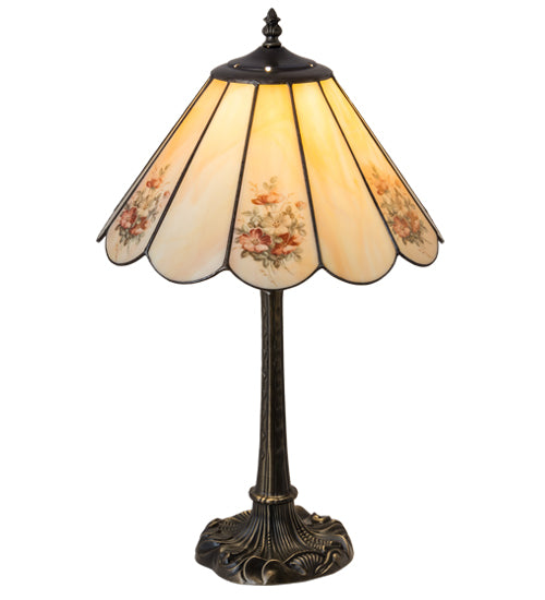 Meyda Tiffany Lighting 218834 Pansies One Light Table Lamp Lamp Brass - Antique