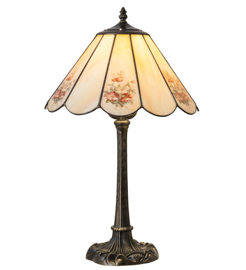 Meyda Tiffany Lighting 218834 Pansies One Light Table Lamp Lamp Brass - Antique