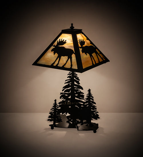 Meyda Tiffany Lighting 219733 Moose On The Loose Two Light Table Lamp Lamp Bronze / Dark