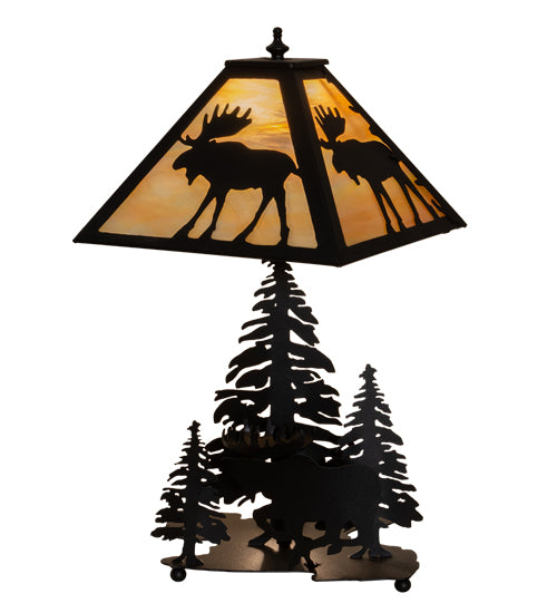 Meyda Tiffany Lighting 219733 Moose On The Loose Two Light Table Lamp Lamp Bronze / Dark