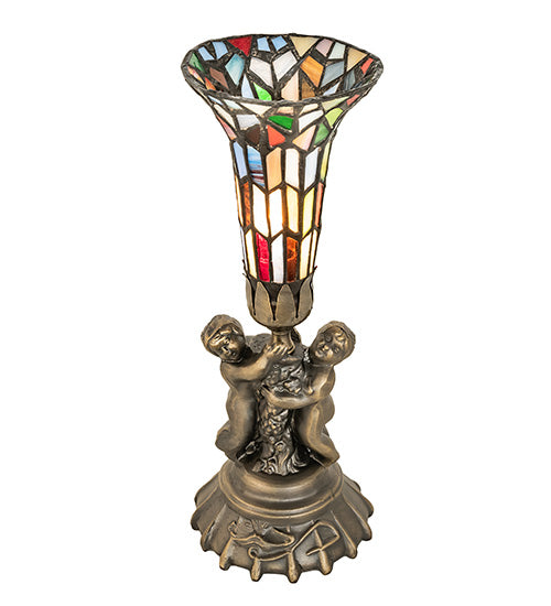 Meyda Tiffany Lighting 225851 Stained Glass Pond Lily One Light Mini Lamp Lamp Brass - Antique
