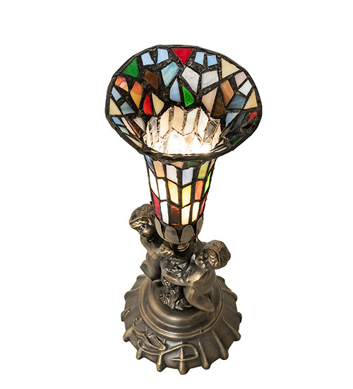 Meyda Tiffany Lighting 225851 Stained Glass Pond Lily One Light Mini Lamp Lamp Brass - Antique
