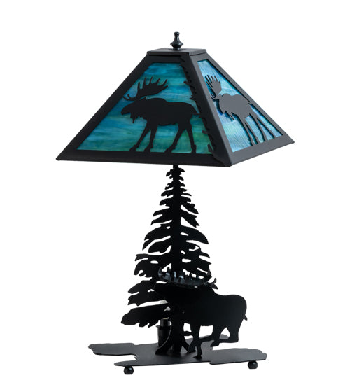Meyda Tiffany Lighting 228133 Lone Moose Two Light Table Lamp Lamp Black