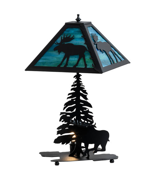 Meyda Tiffany Lighting 228133 Lone Moose Two Light Table Lamp Lamp Black