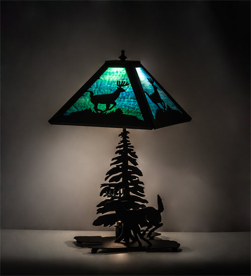 Meyda Tiffany Lighting 228148 Lone Deer Two Light Table Lamp Lamp Black