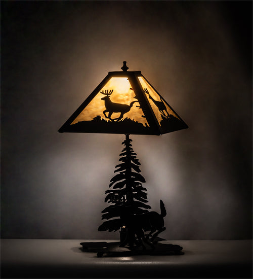 Meyda Tiffany Lighting 228149 Lone Deer Two Light Table Lamp Lamp Black