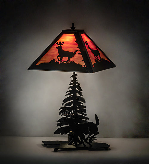 Meyda Tiffany Lighting 228151 Lone Deer Two Light Table Lamp Lamp Black