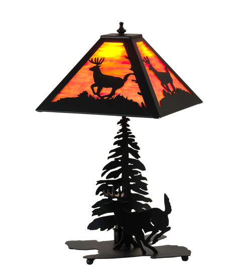 Meyda Tiffany Lighting 228151 Lone Deer Two Light Table Lamp Lamp Black