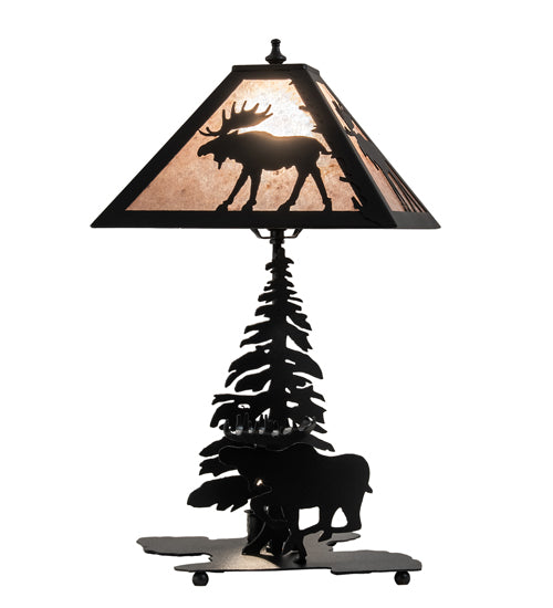 Meyda Tiffany Lighting 228787 Lone Moose Two Light Table Lamp Lamp Black