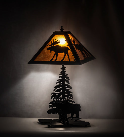 Meyda Tiffany Lighting 228788 Lone Moose Two Light Table Lamp Lamp Black