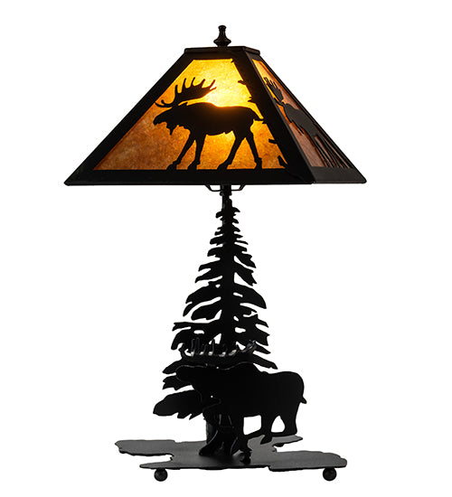 Meyda Tiffany Lighting 228788 Lone Moose Two Light Table Lamp Lamp Black