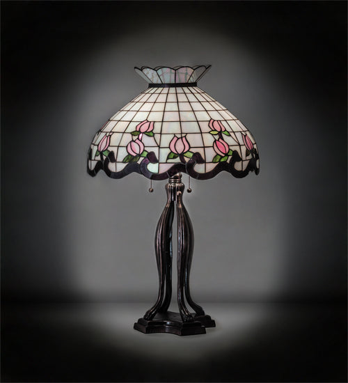 Meyda Tiffany Lighting 228791 Roseborder Three Light Table Lamp Lamp Bronze / Dark