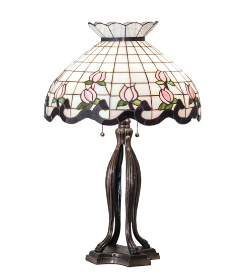 Meyda Tiffany Lighting 228791 Roseborder Three Light Table Lamp Lamp Bronze / Dark