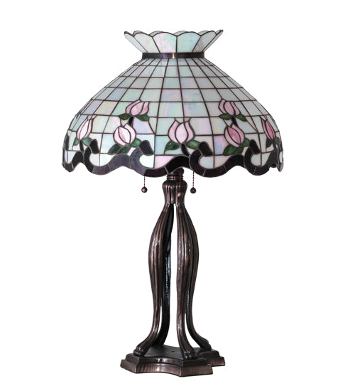 Meyda Tiffany Lighting 228791 Roseborder Three Light Table Lamp Lamp Bronze / Dark