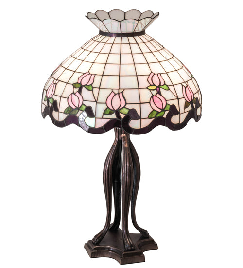 Meyda Tiffany Lighting 228791 Roseborder Three Light Table Lamp Lamp Bronze / Dark