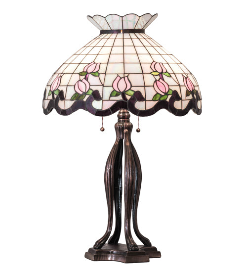 Meyda Tiffany Lighting 228791 Roseborder Three Light Table Lamp Lamp Bronze / Dark