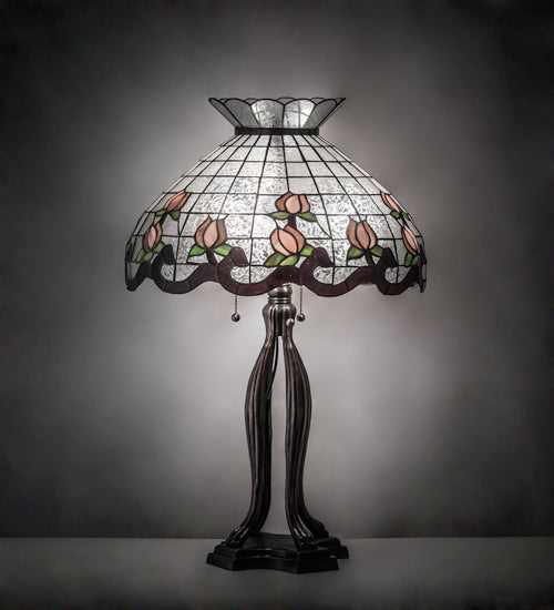 Meyda Tiffany Lighting 228799 Roseborder Three Light Table Lamp Lamp Bronze / Dark