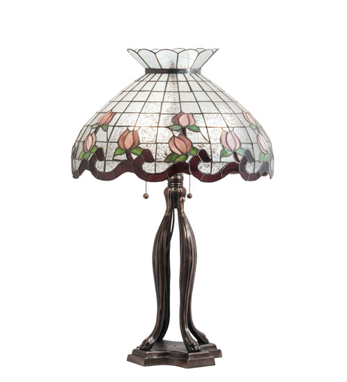 Meyda Tiffany Lighting 228799 Roseborder Three Light Table Lamp Lamp Bronze / Dark