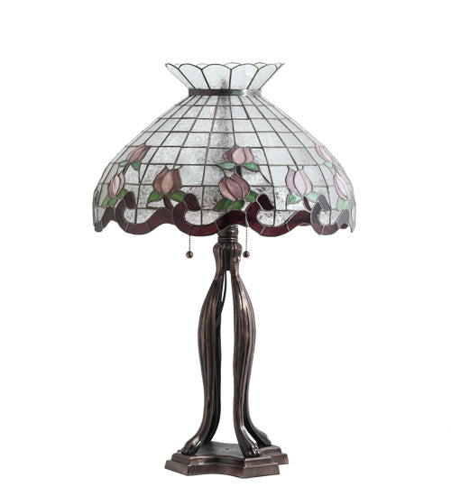 Meyda Tiffany Lighting 228799 Roseborder Three Light Table Lamp Lamp Bronze / Dark