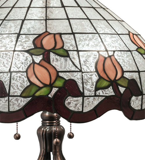 Meyda Tiffany Lighting 228799 Roseborder Three Light Table Lamp Lamp Bronze / Dark