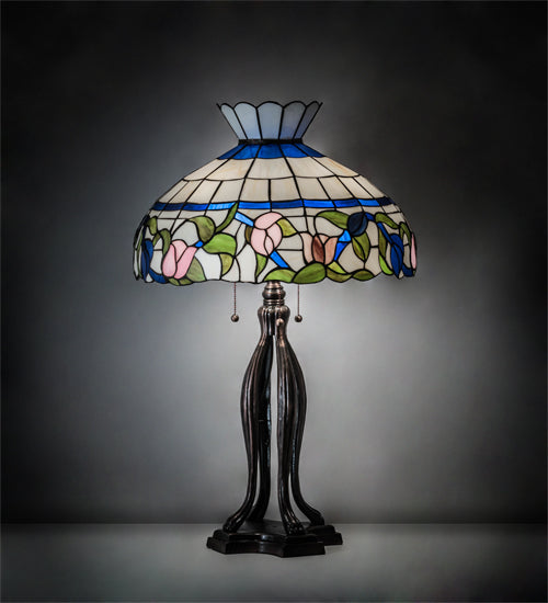 Meyda Tiffany Lighting 228803 Rose Vine Three Light Table Lamp Lamp Bronze / Dark