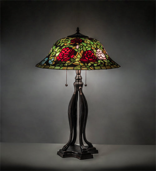 Meyda Tiffany Lighting 228817 Tiffany Rosebush Three Light Table Lamp Lamp Bronze / Dark