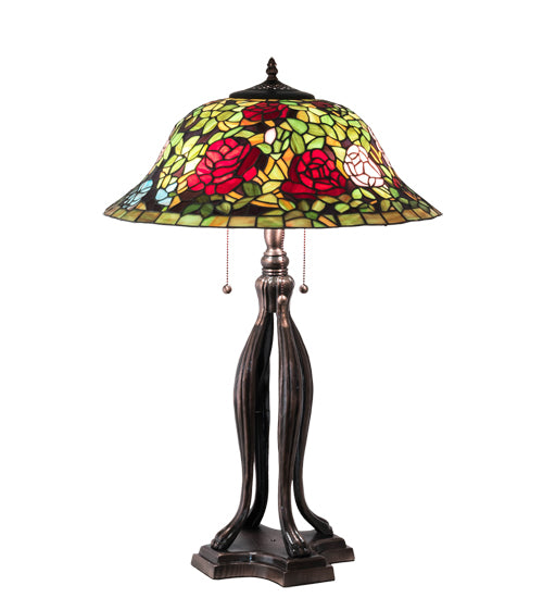 Meyda Tiffany Lighting 228817 Tiffany Rosebush Three Light Table Lamp Lamp Bronze / Dark
