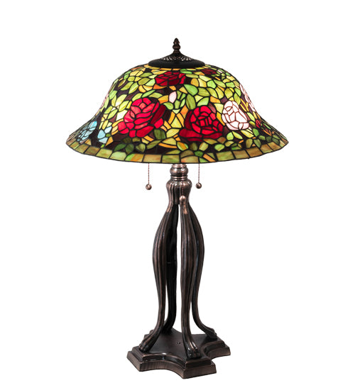 Meyda Tiffany Lighting 228817 Tiffany Rosebush Three Light Table Lamp Lamp Bronze / Dark