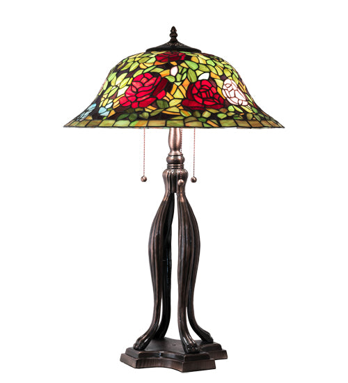 Meyda Tiffany Lighting 228817 Tiffany Rosebush Three Light Table Lamp Lamp Bronze / Dark