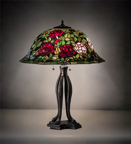 Meyda Tiffany Lighting 229111 Tiffany Rosebush Three Light Table Lamp Lamp Bronze / Dark