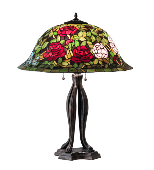 Meyda Tiffany Lighting 229111 Tiffany Rosebush Three Light Table Lamp Lamp Bronze / Dark