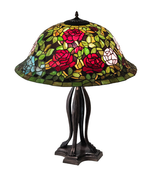 Meyda Tiffany Lighting 229111 Tiffany Rosebush Three Light Table Lamp Lamp Bronze / Dark
